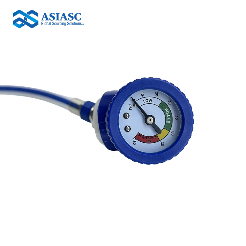 MD2915 R134a Blue Trigger-Style Charging Hose with Pressure Gauge (Integrated Valve Head)