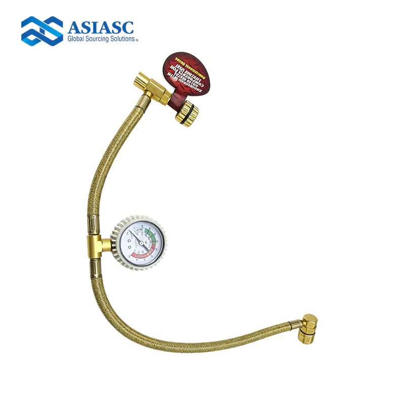 MD2921 Brass Tee Braided Charging Hose with Pressure Gauge