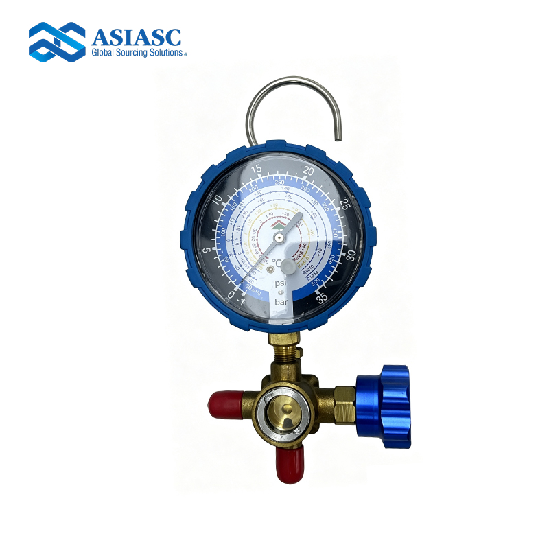 MD3008 Low-Pressure Single Manifold Gauge Valve Set with Compound Gauge (Blue Knob)